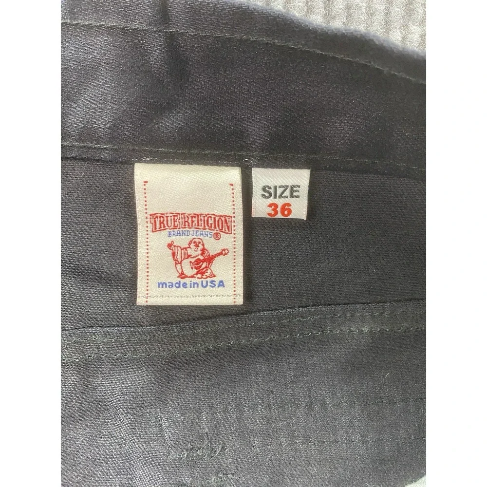 True Religion Jeans Mens 36x33 Black Denim Surf Designer Back Flap Premium USA